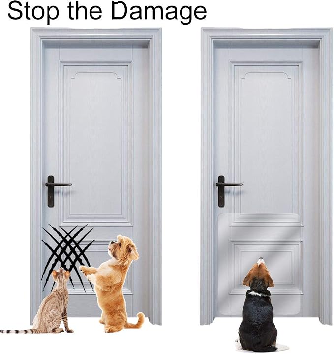 In hand Clear Pet Door Scratch Protector Shield Protect Your Furniture, Heavy Duty Deluxe Flexible Door Guard Cover