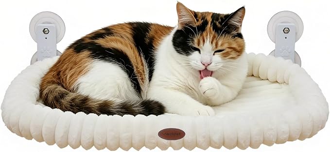 Woochpet Cat Window Perch for Window with Solid Metal Frame and Ultra Soft Machine Washable Bed with 4-Sided Bolster, 4 Strong Suction Cups Window Resting Seat,Cordless Foldable Cat Hammock Bed