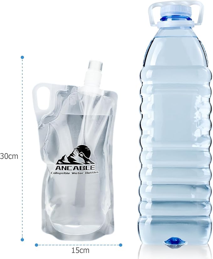 Ancable 1L Hiking Collapsible Water Bottles, 4-Pack 33OZ BPA-Free Foldable Backpacking Water Bottle for Travel Camping Hiking