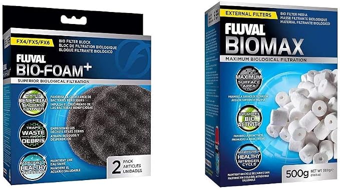 Fluval 2-Piece Bio-Foam Pad FX5/FX6 Aquarium Filter Biomax Bio Rings - 500 grams/17.63 Ounces