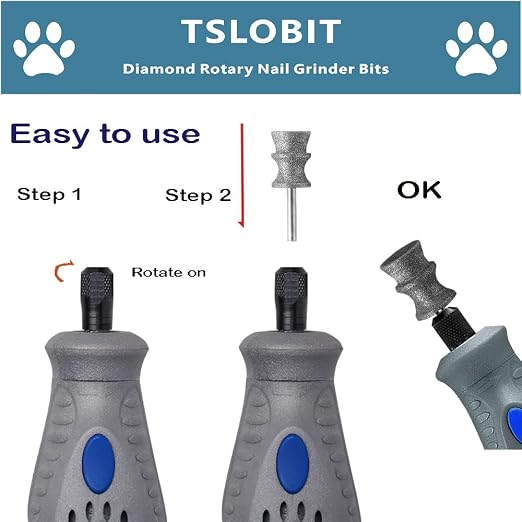 Diamond Dog Nail Grinder Attachment,1/8'' Pet Nail Grinder Wheel for Dog Nail Grinder, Diamond Rotory Bit for Dogs&Pets Nail Care,2-Pack(Large V)