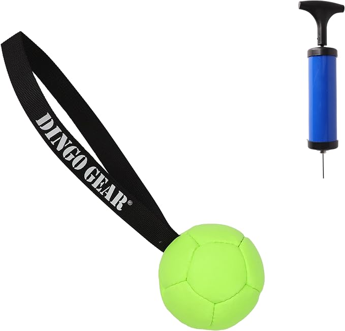 DINGO GEAR WWW.DINGOGEAR.COM 1977 Set Faux Leather Ball with Pump for Dog Training, as Reward for Fetch tug of war, for Strong Dog, Handmade, 3in Green Z30030