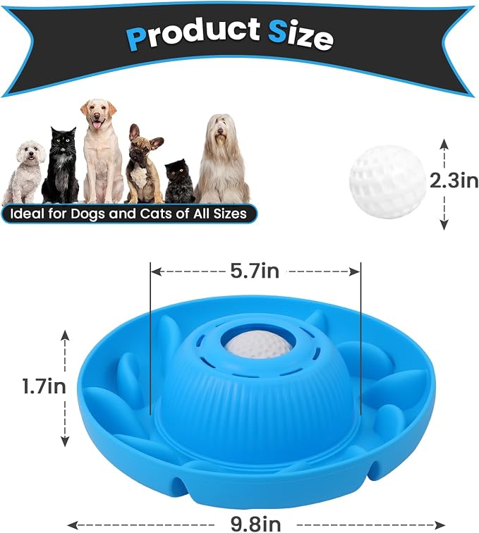 PUPPYGANG 2-in-1 Slow Feeder Dog Bowl for Large Dogs — Silicone Dry Food Maze & Wet Food Lick Ball with Suction Cup, Interactive Puzzle Feeder, Non-Slip & Detachable, Easy to Clean (Blue)