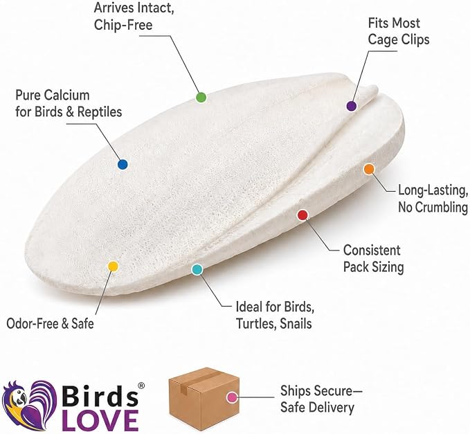 Birds LOVE 5.5-6β³ Cuttlebones for Birds β 100% Natural Sun-Dried Calcium Carbonate Mineral Supplement β for Parakeets, Budgies, Cockatiels, Finches & Canaries β 4 lb with Holder β Made in Vietnam