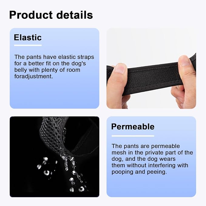 Female Dog Heat Pants with Harness Design - Anti-Slip, Anti-Mating, Reusable & Washable Underwear for All-Day Protection (Black, XS)