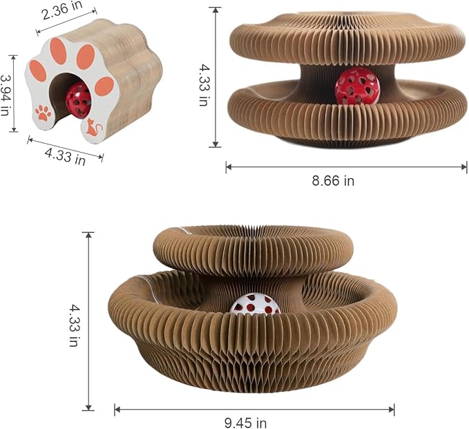 2PC Cat Toy, Cat Toy, Foldable Recyclable Cat Accordion Toy for Indoor Cat Playing,Interactive Scratch Pad with Toy Ball