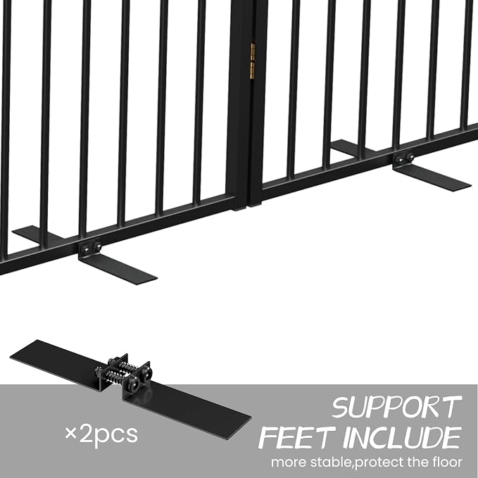 Full Metal Freestanding Dog Gate with Cat Door for Outdoor & Indoor,34" Tall Foldable Pet Fence,40" Extra Wide Free Standing Dog Gate for RV Camping,Stairs,Hallways,Doorways,Deck,Yard (2 Panels,White)