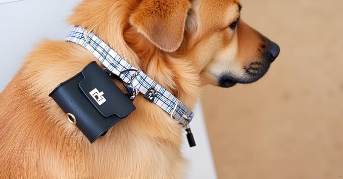 Barkin Dog Poop Bag Holder for Leash, Designer Waste Bag Dispenser Case | Gold Hardware, Portable, Keychain Clip, For Doggie Leash & Travel