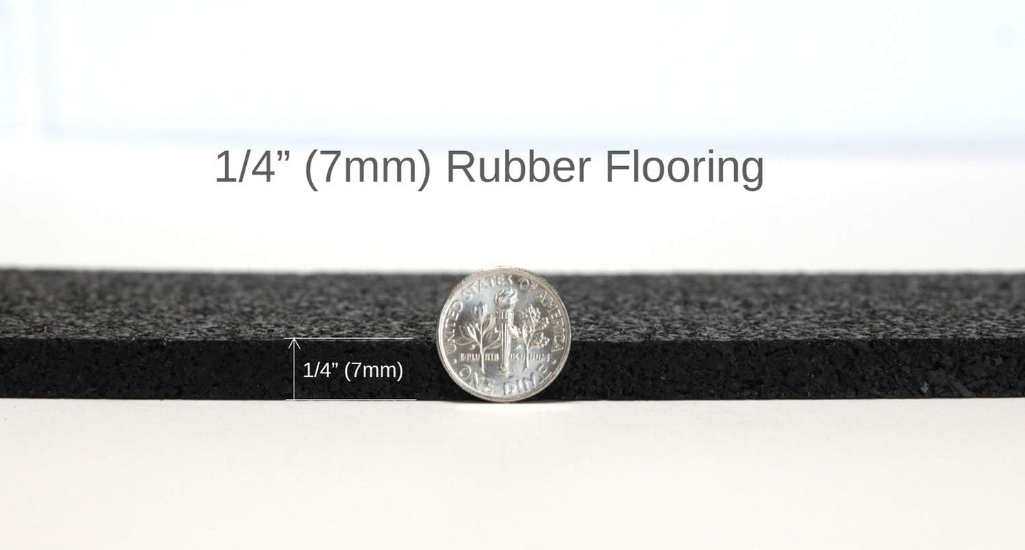 American Floor Mats 1/4in (7mm) Thick Solid Black 4' x 16' Heavy Duty Rubber Rolls, Protective Exercise Mats, Home Gym Rubber Flooring