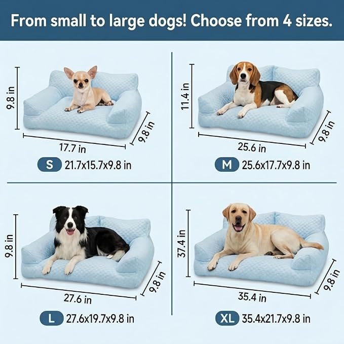 Cooling Dog Bed Cat Bed, Washable Pet Sofa Bed with 5D Breathable Fabric, Orthopedic Calming Bolster Bed for Small Medium Large Dogs & Cats, High-Resilience PP Cotton Blue 21.7"x15.7"x9.8"