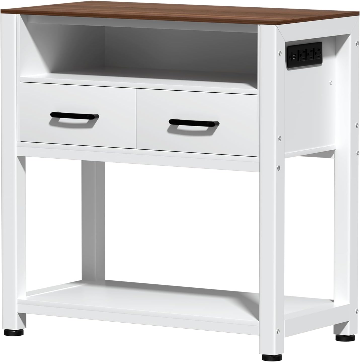 20-29 Gallon Aquarium Stand with Stable Metal Frame & Power Outlet, Heavy-Duty Fish Tank Stand with Waterproof Mat, 550LBS Capacity Storage Cabinet, White+Brown