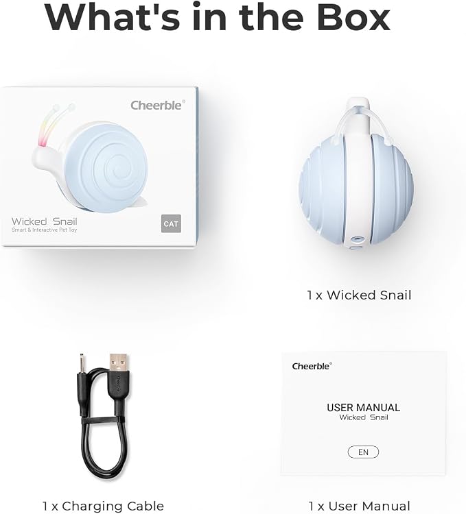 Cheerble Interactive Cat Toy for Indoor Cats, Wicked Snail Kitten Toys, Automatic Cat Toys with LED Lights, Rechargeable Moving Toys for Cats, Smart Stimulating Electric Pet Toy(Blue)