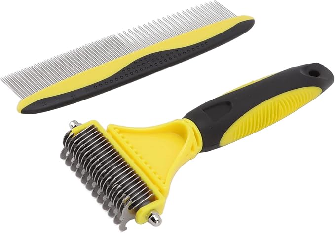 Undercoat Rake Kit, Stainless Steel Double Sided, Quick Open Knots, Safe for Dense Hair Pets, Ergonomic Handle, Sturdy and Durably, Rounded Edges for Sensitive Skin, Optimal Shedd