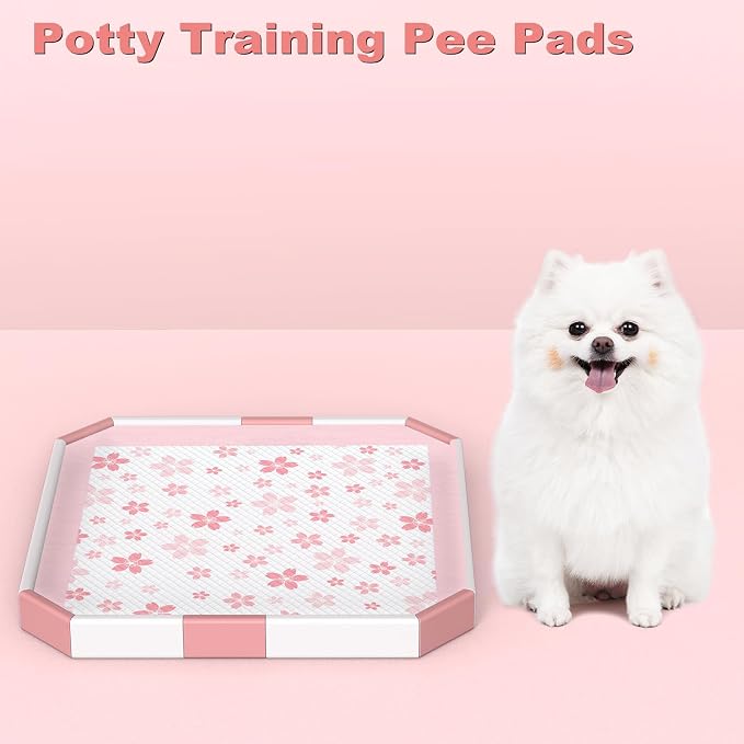 MIZOK Puppy Pads Pink 22x22in, Quick-Dry Puppy Training Pads with Pheromone Attractant, Decorative Cherry Blossom 6-Layer Heavy Duty Leak-Proof Pet Pads, Disposable (50 Count)