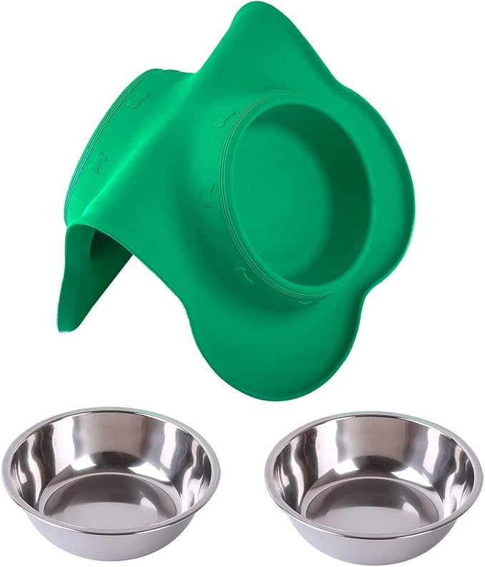 Hubulk Pet Dog Bowls 2 Stainless Steel Dog Bowl with No Spill Non-Skid Silicone Mat + Pet Food Scoop Water and Food Feeder Bowls for Feeding Small Medium Large Dogs Cats Puppies (Large, Hunter Green)