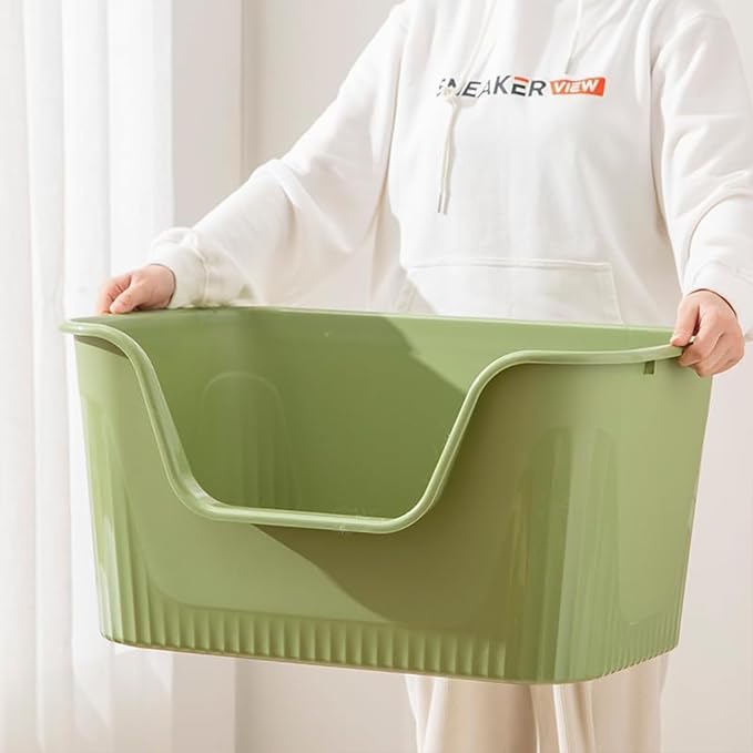 Extra Large Litter Box with High Sides 25.27" Lx17.83 Wx13.11 H,Anti-Splashing,Tool-Free Assembly,Multi Kitty Cat Litter Box,Jumbo (Green)