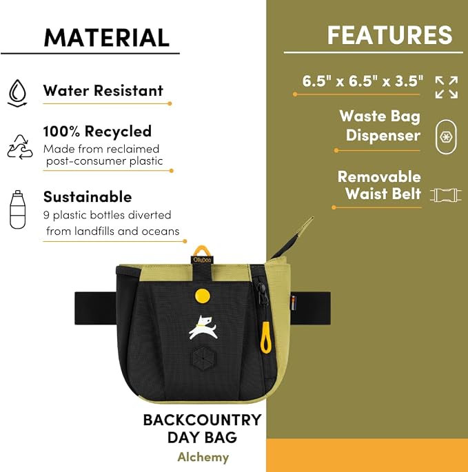 OllyDog Backcountry Day Bag | Dog Training Treat Pouch | Eco-Friendly Recycled Fabric Fanny Pack with Zipper Closure, Built-in Poop Bag Dispenser & Adjustable Waist Belt (Alchemy)