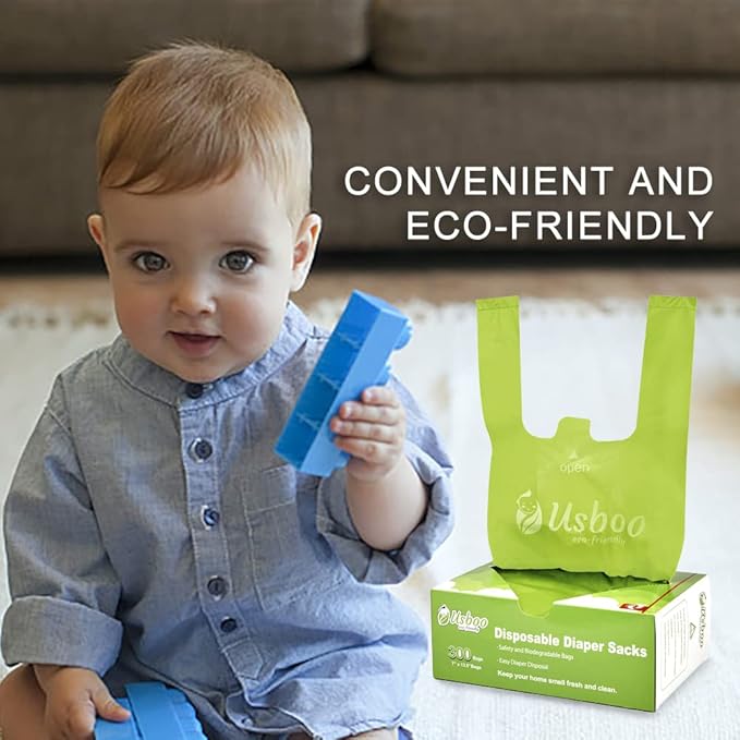 Baby Disposable Diaper Bags,2 Pack (600 Count) Oxo-Biodegradable Diaper Sacks,Easy-Tie Handles,Diaper Disposal or Pet Waste Bags