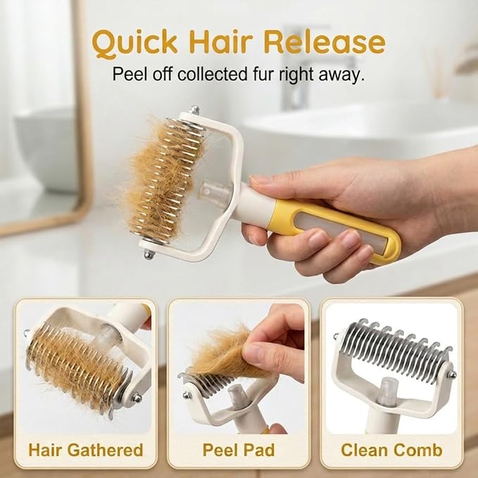 Pet Grooming Brush, Double Sided Pet Grooming Tool for Dogs and Cats, Extra-Wide Stainless Steel Deshedding Dog Brush for Matted Fur Medium or Long Haired Breeds (Yellow+Pink, 2pcs)