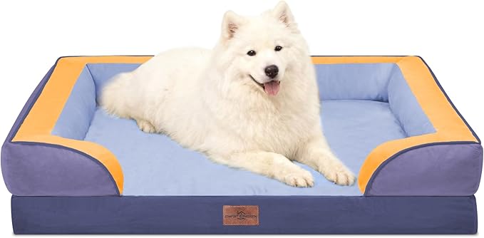 Comfort Expression Orthopedic Dog Bed for Large Dogs 36x27 Inch, Waterproof Egg Crate Foam Large Pet Bed with Bolsters, Dog Couch with Washable Cover & Non-Slip Bottom, Twilight Wave