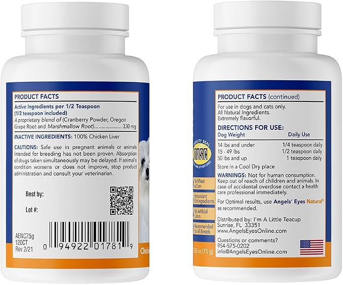 ANGELS' EYES Natural Tear Stain Prevention Chicken Powder for Dogs | All Breeds | No Wheat No Corn | Daily Support for Eye Health | Proprietary Formula |Limited Ingredients | Net Contents 75g