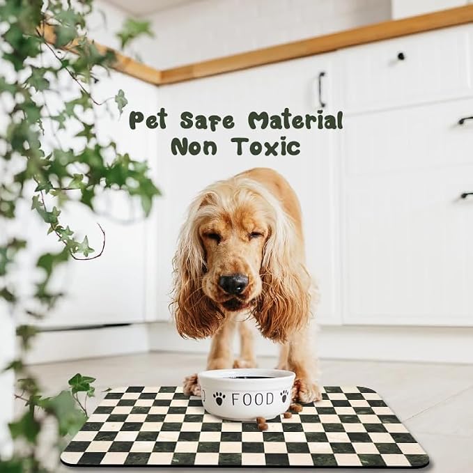 Dog Food Mats for Floors Waterproof, Pet Water Bowl Mats Pet Feeding Absorbent Placemats Plaid 12 * 20 inch