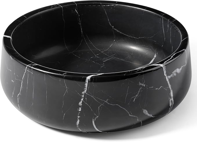 Karibiber Black Marble Dog Bowl, 3.5lbs Non Slip,Non Spill Heavy Dogs Food Bowl, Large Dog Dish, Weighted Food and Water Bowls for Medium Dogs, Natural Stone Pet Bowl, Easy to Clean, Holds 4.5 Cups