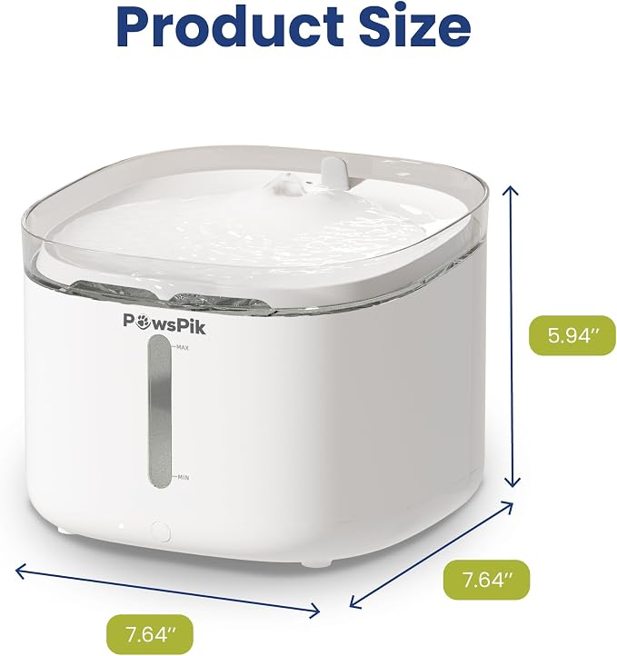 PawsPik NOVA-01 Wireless Cat Water Fountain, Rechargeable Cordless Cat Drinking Fountain with Water-Power Separation, Motion Sensor & Continuous Flow, Filtered Automatic Cat Water Dispenser, White