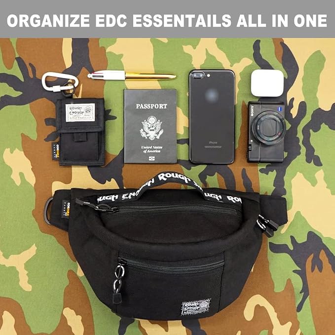 Rough Enough Tactical Fanny Pack for Men Lightweight Waterproof Waist Bag Crossbody for Fishing Hiking Dog Walking (Black)