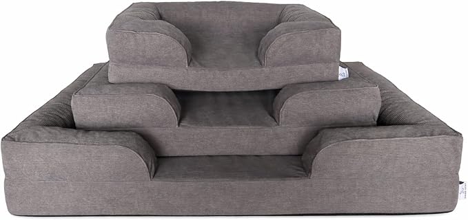 Orthopedic Dog Bed for Large Dogs, Premium Corduroy Memory Foam Pet Bed with Washable Cover & Waterproof Liner, Non-Slip Bottom, Modern Gray Bolster Bed