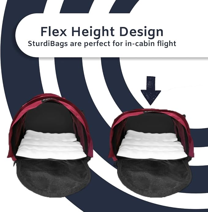 SturdiBag XL Pet Travel Carrier: Flexible Height for Cat and Dog Soft Sided with Safety Clips and Seatbelt Straps | Bordeaux, 20" x 16" x 12" (PN: SB3-PRO-BX)