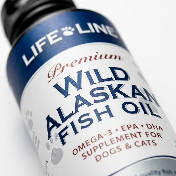 Life Line Pet Nutrition Wild Alaskan Fish Oil Omega-3 Supplement for Skin & Coat – Supports Brain, Eye & Heart Health in Dogs & Cats, 8.5oz