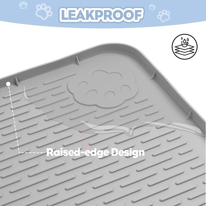 Kalolary Cat Litter Box Mats, Large 34" x 22" Silicone Cat Mat, Easy to Clean Kitty Litter Trapping Mat, Soft on Kitty Paws, Waterproof, Urine-Proof Kittys Litter Mats for Floor, Light Grey
