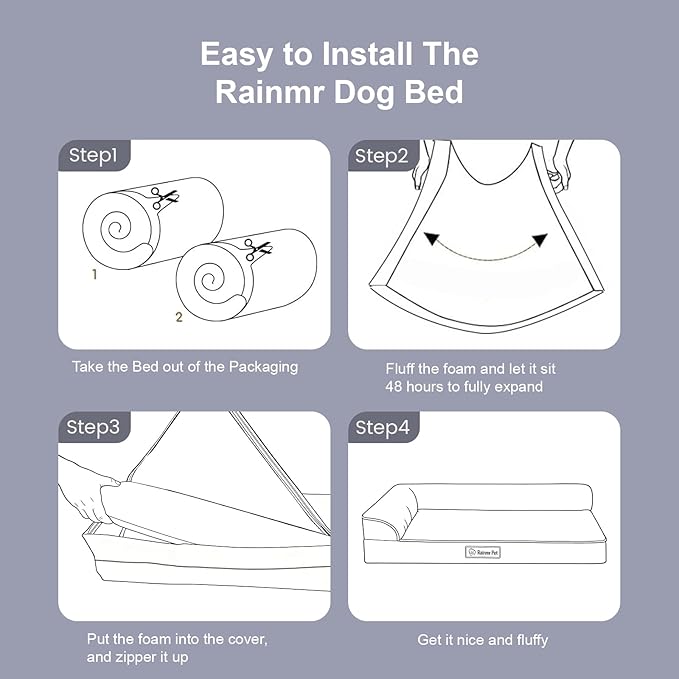 Rainmr Orthopedic Dog Bed for Large Dogs, 36"x27"x6" Memory Foam Pet Bed with Washable Microsuede Cover, TPU Waterproof Liner & Nonskid Bottom, for Indoor, Outdoor, Crate & Car Use, Khaki