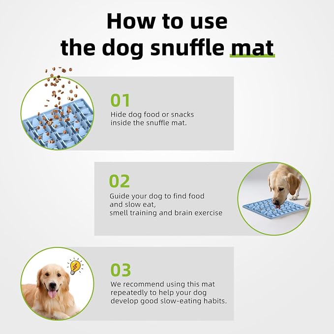 Snuffle Mat for Dogs, Silicone Snuffle Mat Dog Feeding Mat Slow Feeder, Encourages Natural Foraging Dog Sniff Mat, Stress Relief, Smell Training, Digging Toys for All Breed Dogs (Blue)