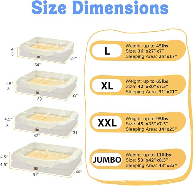 Chez Paw Large Orthopedic Dog Bed for Extra Large Dogs, Waterproof XL Egg-Crate Foam Dog Bed with Removable Washable Cover & Non-Slip Bottom, 4-Sided Bolster Support, Beige 42"x30"x7.5"