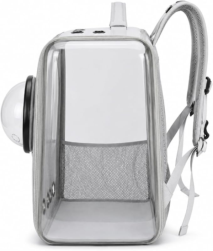 Portable PetCarrier Bag, Shoulder Backpack, Foldable and Waterproof with Acrylic Panels, Large Capacity with Zipper, Anti-Sway Buckle & Anti-Escape Hook, Perfect for Cats and Puppies (Grey)
