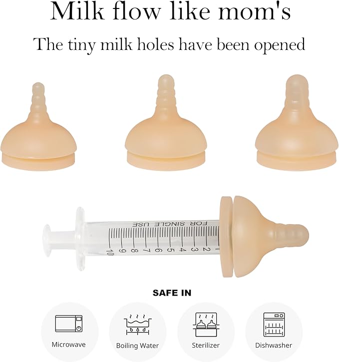 Doggiema Silicone Feeding Nipple and Syringes for Puppies and Other Animals Dongdong pet (4 Size Nipple+6 Syringes)