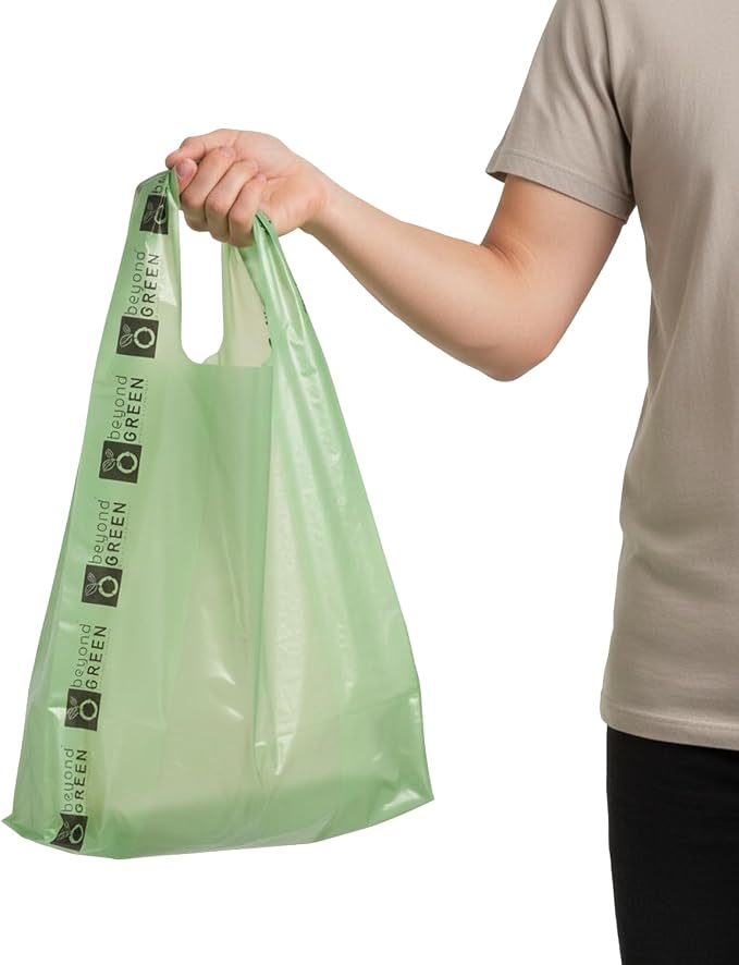 beyondGREEN Large Cat Litter Waste Bags with Handles, 100 Count – Green – 10" x 20" with 3.5" Gussets – Extra-Large, Strong Litter Clean-Up Bags