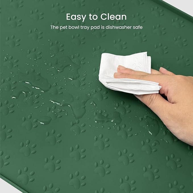 PWTAA Dog Food Mat Anti-Slip Silicone Dog Bowl Mat Thicker Pet Placemat Waterproof Cat Feeder Pad with Raised Edge Puppy Kitten Feeding Mats Suitable Small Medium-Sized Dogs Cats Eating Tray