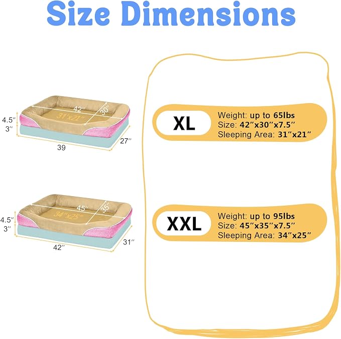 Chez Paw Large Orthopedic Dog Bed for Extra Large Dogs, Waterproof XL Egg-Crate Foam Dog Bed with Removable Washable Cover & Non-Slip Bottom, 4-Sided Bolster Support, Ivory Pink 42"x30"x7.5"