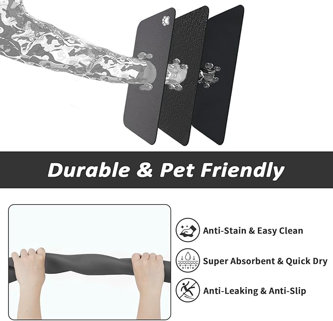 HotLive Dog Food Mat - Absorbent Cat Mat for Food and Water, No Stains Pet Feeding Bowl Mat, Easy to Clean Pet Placemats, Quick Dry Dog Water Dispenser Mat for Messy Drinkers | Paw Dark Grey 12"x 19"