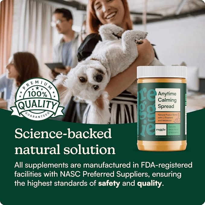 Reggie Calming Spread for Dogs, 100% Natural Peanut Butter with Melatonin & L-Theanine, Short-Term Dog Anxiety Relief, Made in USA (Calming Spread+Lick Mat Green)