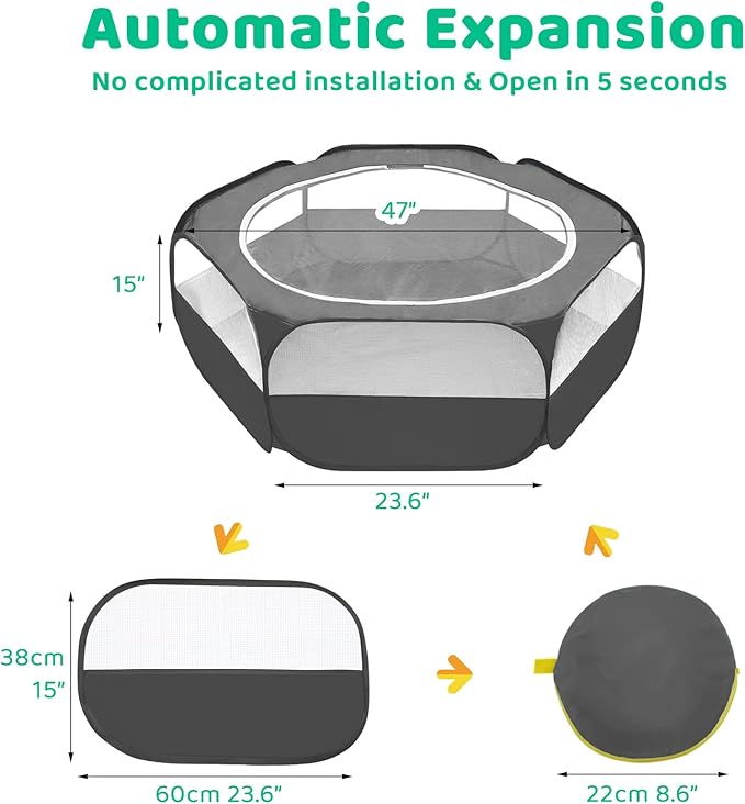Amakunft Small Animal Pop-Up Playpen with Mesh Cover, 47'' x 23.6'' x 15'' Chicken Brooder Box, Play Pen Indoor Outdoor for Guinea Pigs, Bunny, Rabbits, Ferrets, Chinchillas, Kittens | Indoor/outdoor, water-resistant, chicken brooder, travel playpen fo...