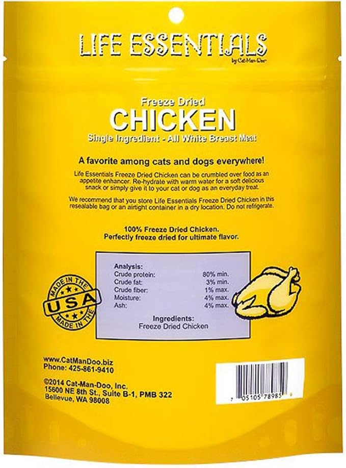 Life Essentials by Cat-Man-Doo | Chicken - 3 Pack of 5oz. Bags | Freeze Dried Chicken Cat & Dog Treats | Healthy, Single Ingredient, Training Treats, High Protein