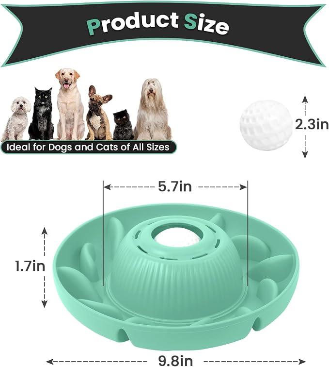 PUPPYGANG 2-in-1 Slow Feeder Dog Bowl for Large Dogs — Silicone Dry Food Maze & Wet Food Lick Ball with Suction Cup, Interactive Puzzle Feeder, Non-Slip & Detachable, Easy to Clean (Green)