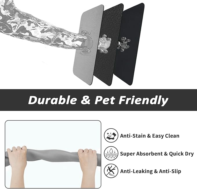 HotLive Dog Food Mat - Absorbent Cat Mat for Food and Water, No Stains Pet Feeding Bowl Mat, Easy to Clean Pet Placemats, Quick Dry Dog Water Dispenser Mat for Messy Drinkers | Grey 12"x 19"