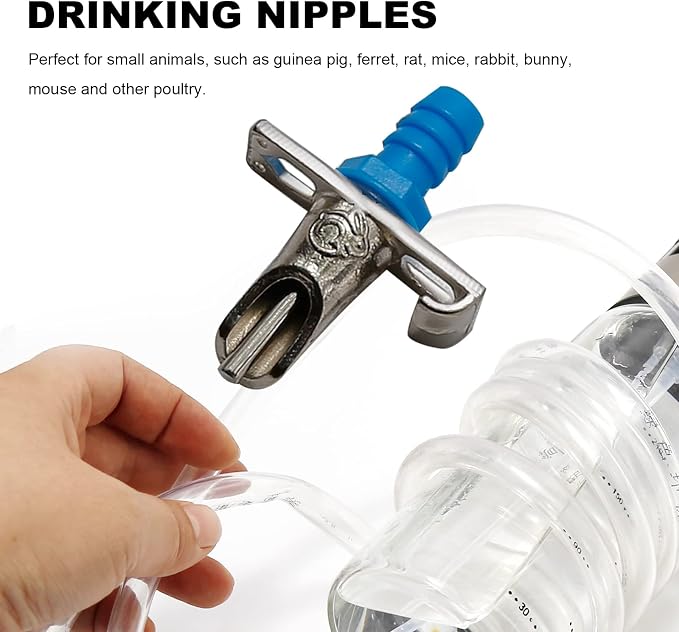 Automatic Rabbit Nipple Drinker Kit, 20 Pack Double Pull Spring Watering Nozzles kit + 1pcs 30FT (8mm ID) Transparent Hose, Small Animal Watering System for Rabbits, Guinea Pigs, Ferrets