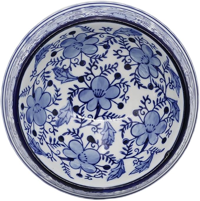 Aimusego 6.7inch Blue Ceramic Chinoiserie Food & Water Dish for Small and Medium Dogs/Cats, Non-Slip Anti-Tip Porcelain Pet Feeder Bowl