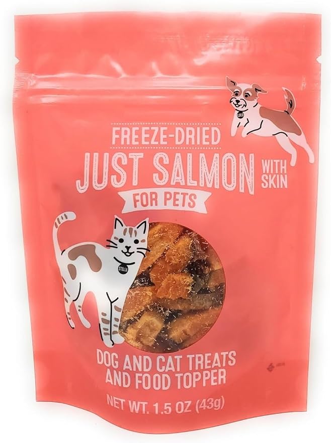 Freeze-Dried Just Salmon with Skin for Pets, Dog and Cat Treats and Food Topper 1.5oz/43g - Pack of 1